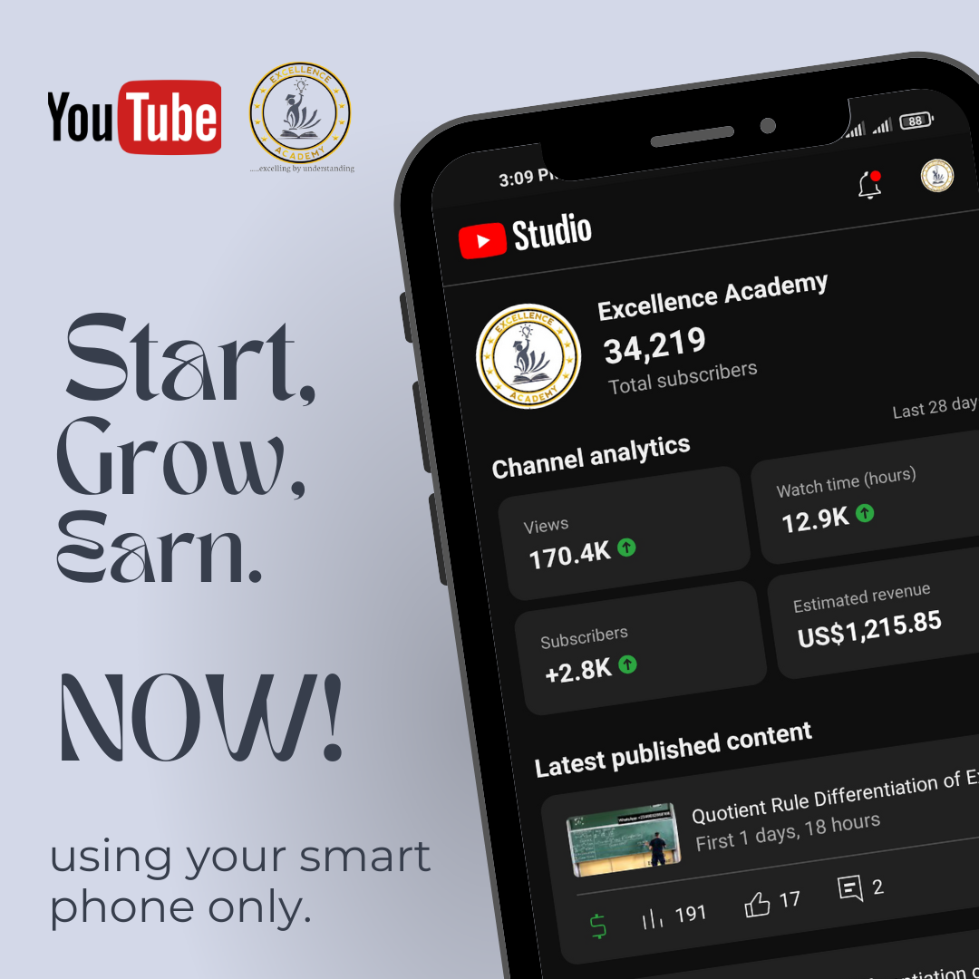 How to Start, Grow and Earn on YouTube using your smart phone only.